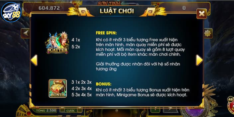 Luật slot game sơn tinh thủy tinh chi tiết 